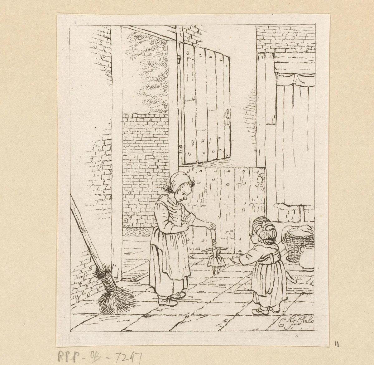 Twee meisjes spelend met een pop by Pieter de Mare, print, 1779
