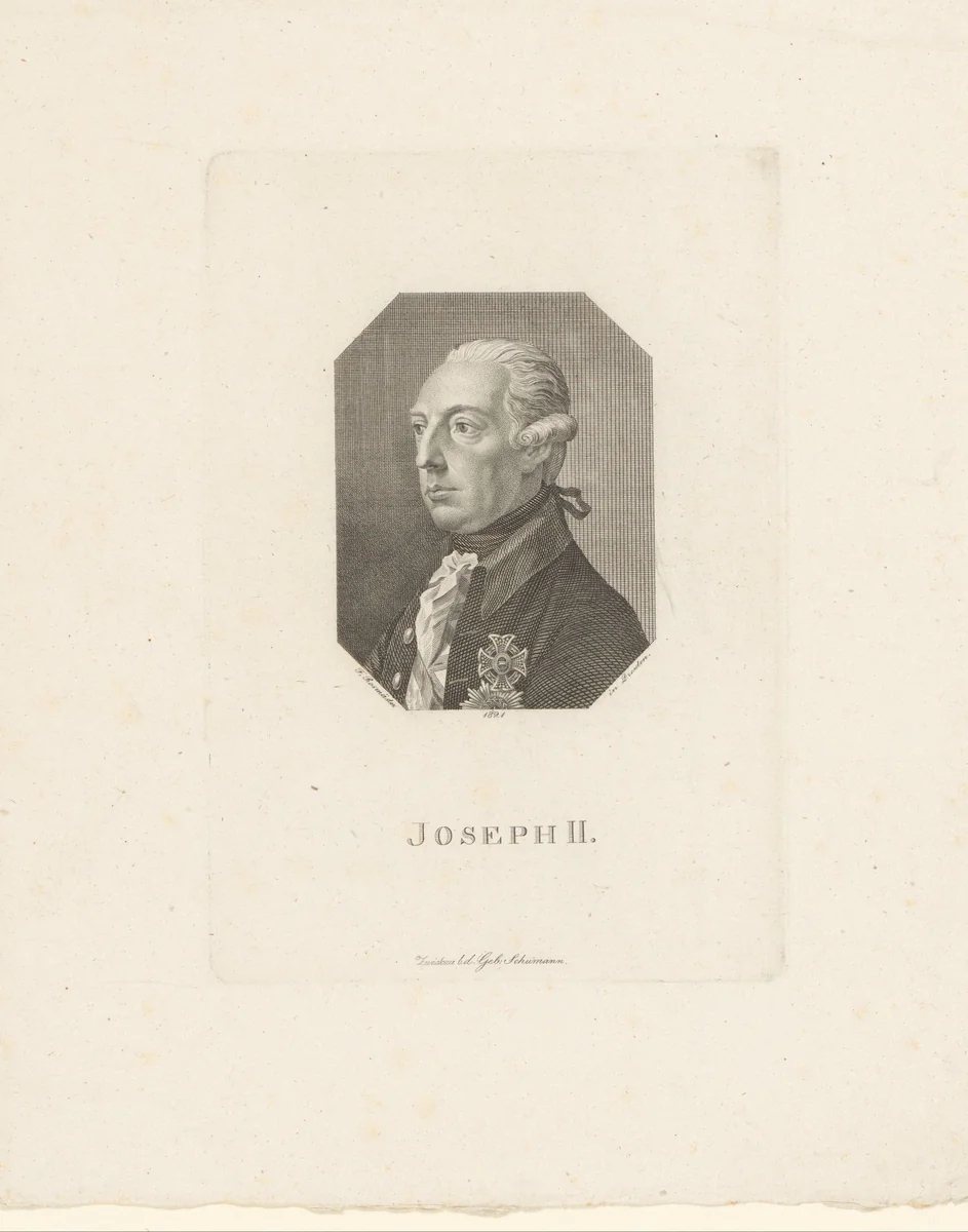 Portret van Jozef II, Duits keizer by Friedrich Rossmässler, print, 1821
