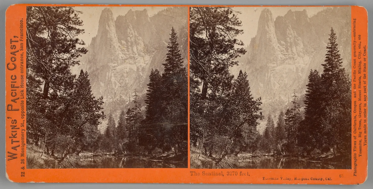 The Sentinel, 3270 feet, Yosemite Valley, Mariposa County, Cal., No. 65 from the series "Watkins' Pacific Coast" by Carleton Watkins, photograph, 1861-1876