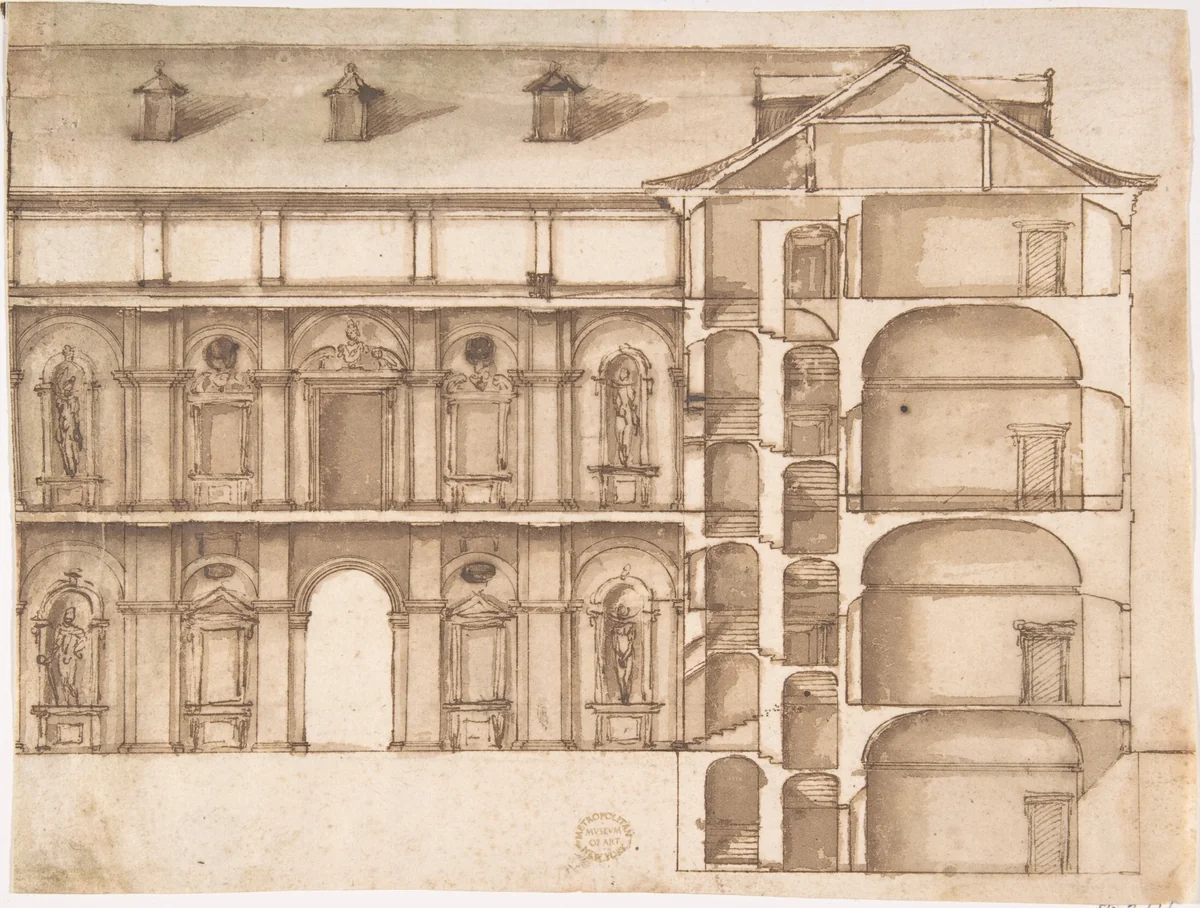 Elevation and Section by anonymous, drawing, 1500-1600