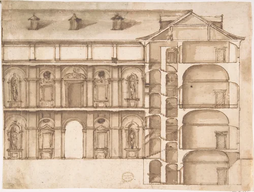 Elevation and Section by anonymous, drawing, 1500-1600
