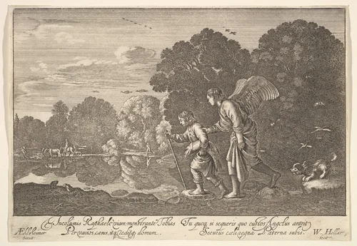 Tobias and the Angel by Wenceslaus Hollar, print, 1644-1652