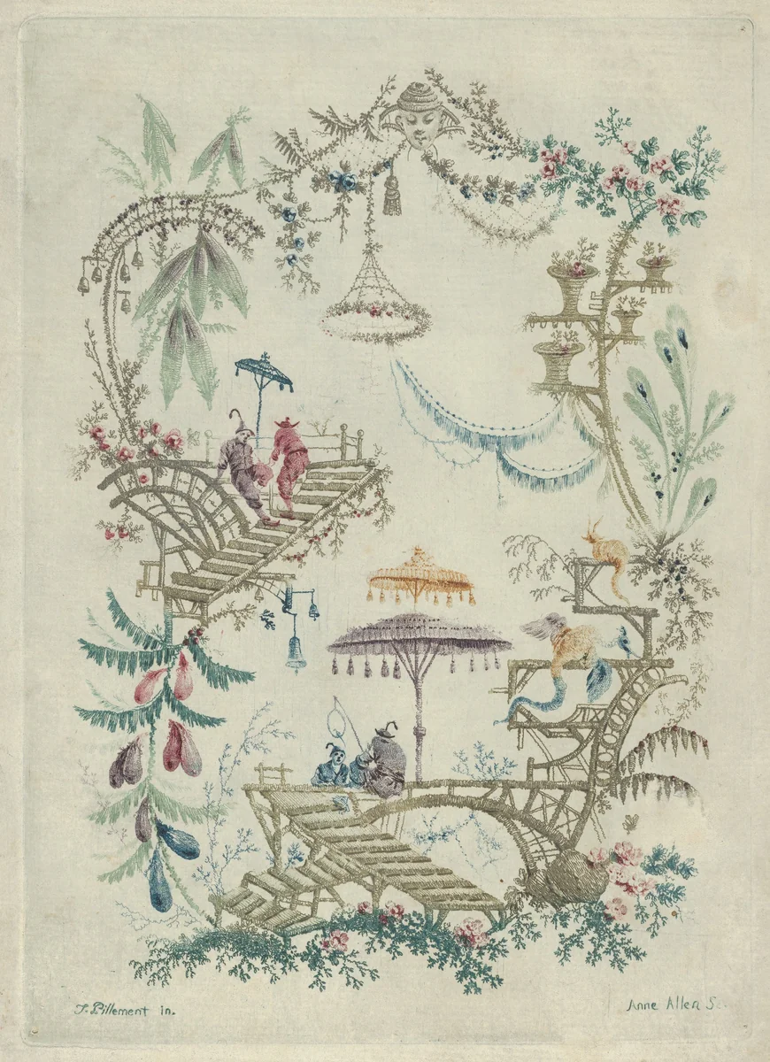 Chinoiserie, from "Nouvelle Suite de Cahiers arabesques chinois a l'usage des dessinateurs et des peintres" by Jean Pillement, print, 1790-1799