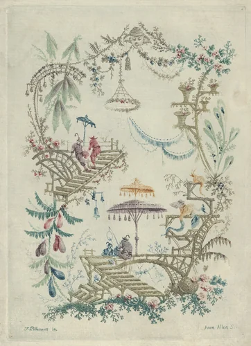 Chinoiserie, from "Nouvelle Suite de Cahiers arabesques chinois a l'usage des dessinateurs et des peintres" by Jean Pillement, print, 1790-1799