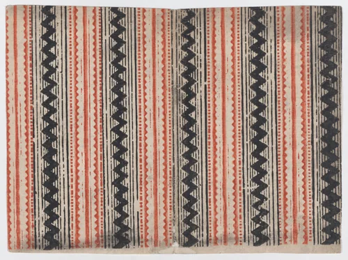 Sheet with overall zig zag and stripe pattern by anonymous, print, 1800-1900