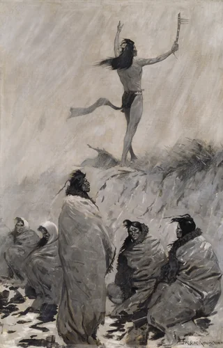 The Fire Eater Raised His Arms to the Thunder Bird by Frederic Remington, painting, 1900