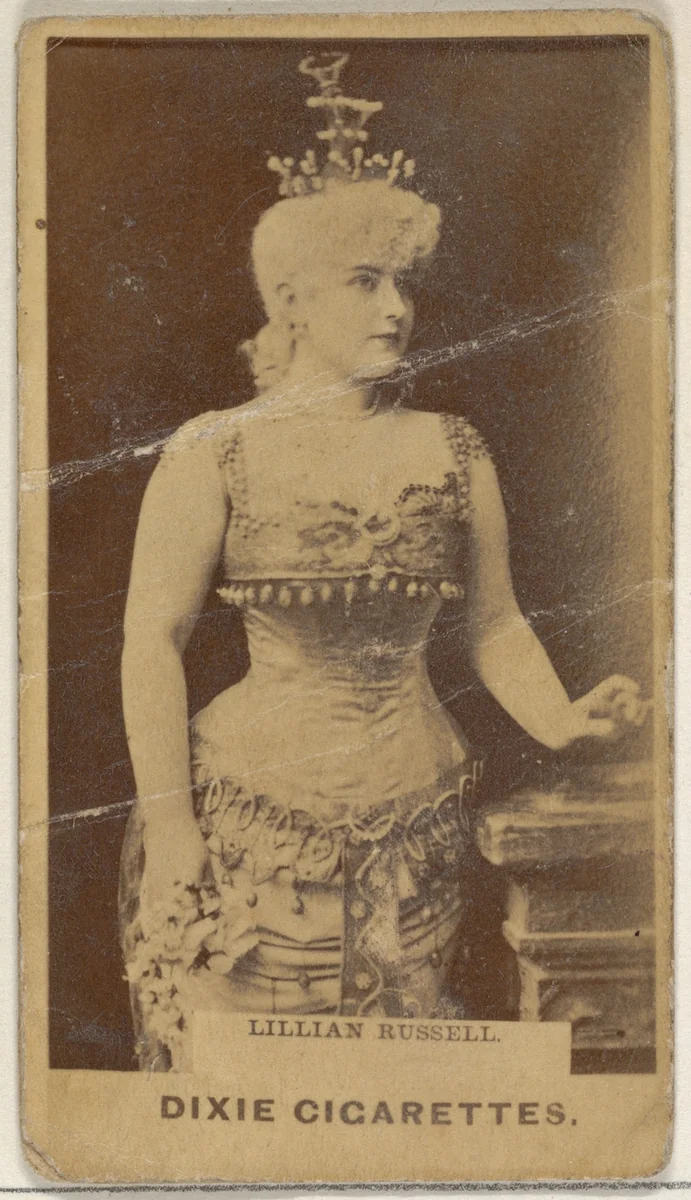 Lillian Russell, from the Actors and Actresses series (N45, Type 7) for Dixie Cigarettes by Allen & Ginter, photograph, 1885-1891