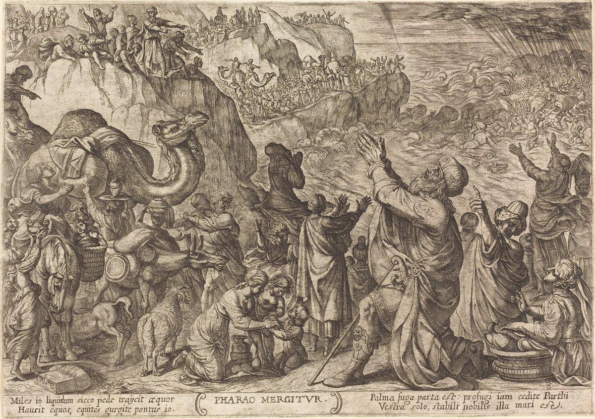 Pharaoh's Army Drowns in the Red Sea by Antonio Tempesta, print, 1613