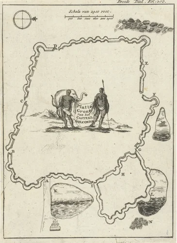 Plattegrond van Fort Golkonda by Jan Luyken, print, 1693
