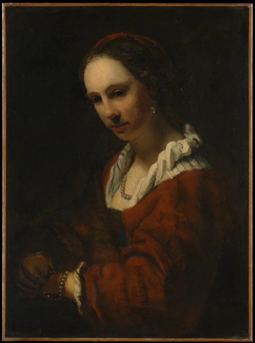 Young Woman with a Pearl Necklace by Willem Drost, painting, 1670-1729