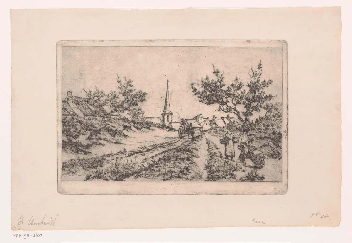 Dorpsgezicht met landweg in de Kempen by Frans Van Kuyck, print, 1862-1911