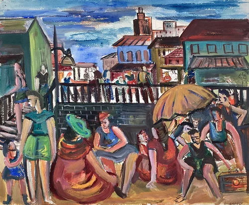 Boardwalk and Beach by Esther Garber, drawing, 1934-1944