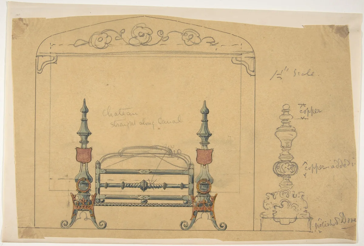 Design for a Grate and Surrounding Mantel by anonymous, drawing, 1800-1900