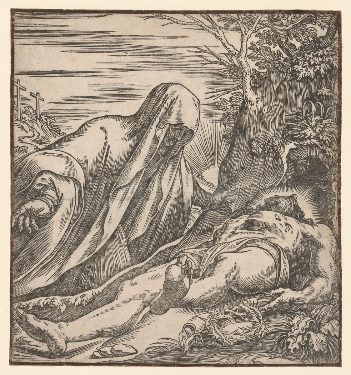 Lamentation over the Body of Christ by Giuseppe Scolari, print, 1550-1650