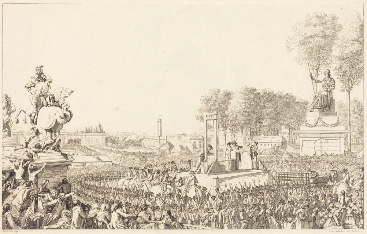 Journée du 16 Octobre 1793 [exécution de Marie-Antoinette] by Antoine-Jean Duclos; Charles Monnet, print, 1794