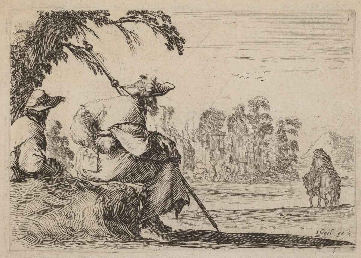 Seated Pilgrims by Stefano della Bella, print, 1642