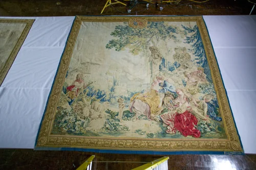 The Flute Player from Set Les Beaux Pastorales by Beauvais, textile, 1775