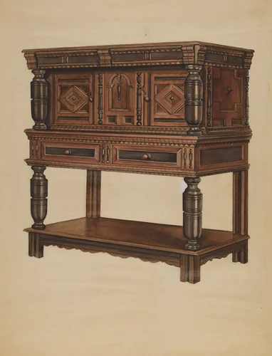 Court Cupboard by Lawrence Phillips; Isidore Sovensky, index of american design, 1937