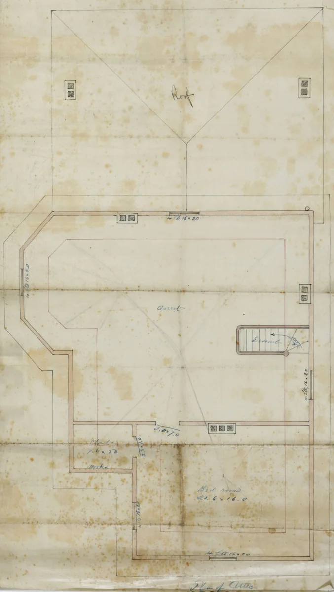 Charles R. Larrabee House, Chicago, Illinois, Attic Plan by Edward Burling, drawing, 1863-1864