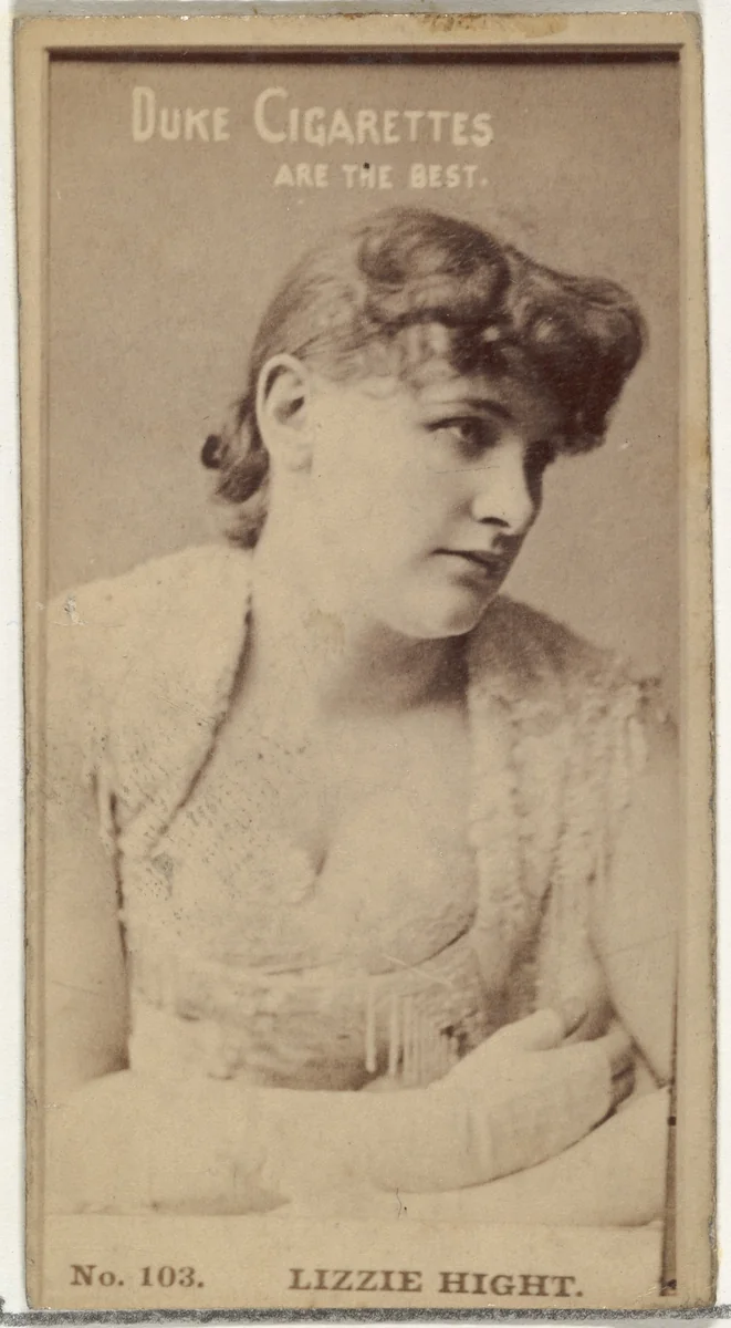 Card Number 103, Lizzie Hight, from the Actors and Actresses series (N145-6) issued by Duke Sons & Co. to promote Duke Cigarettes by W. Duke, Sons & Co., photograph, 1880-1889