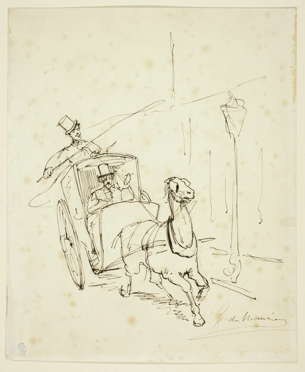 Whistler in a Hansom Cab by George Dumaurier, drawing, 1854-1896