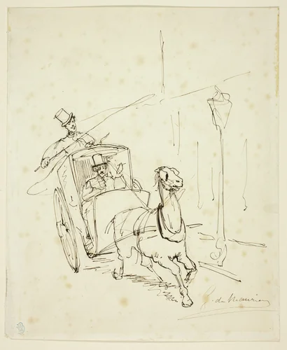 Whistler in a Hansom Cab by George Dumaurier, drawing, 1854-1896