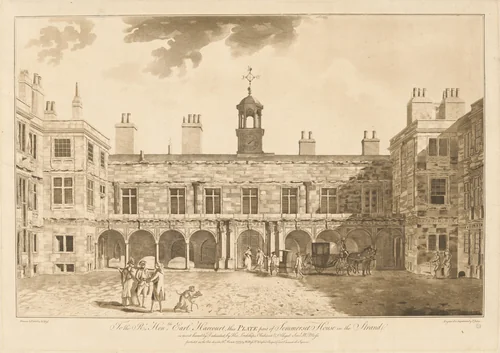 The Inner Courtyard of Old Somerset House in the Strand by William Moss; Francis Jukes, print, 1777