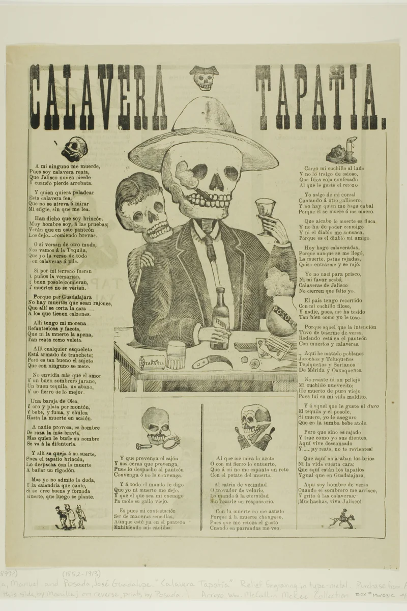 Calavera Tapatia by Manuel Manilla or José Guadalupe Posada, print, 1850-1900