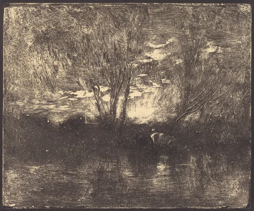Cows at a Watering Place (Vaches a l'abreuvoir) by Charles-François Daubigny, print, 1862