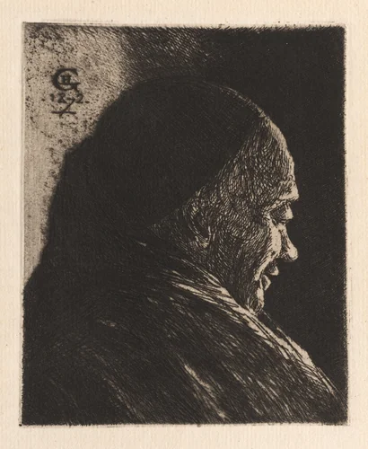 Head of an Old Man by Henri Charles Guérard, print, 1872