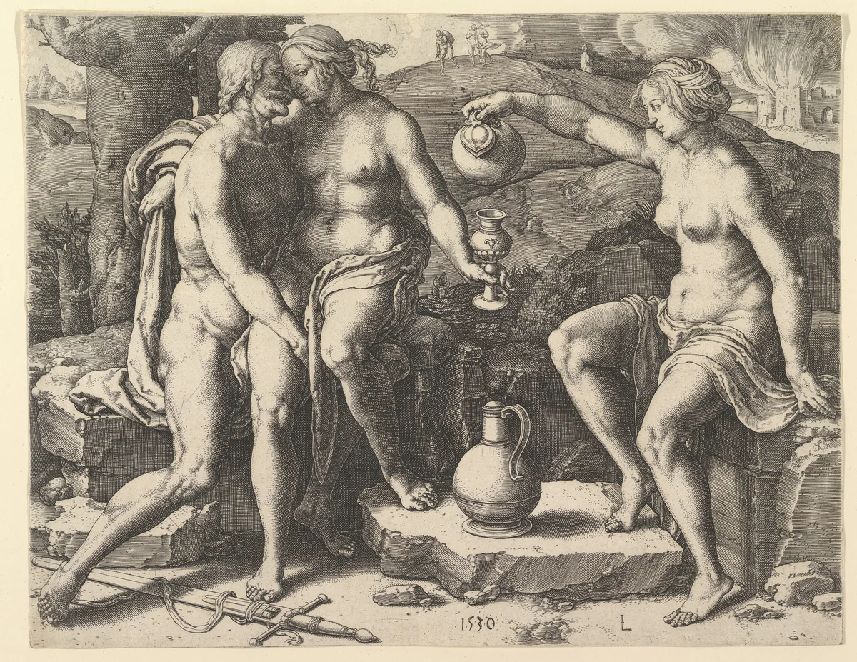 Lot and His Daughters by Lucas van Leyden, print, 1530