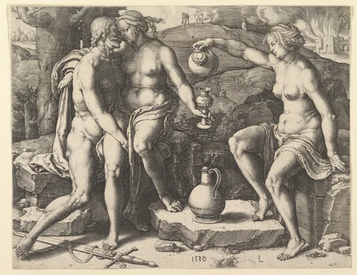 Lot and His Daughters by Lucas van Leyden, print, 1530