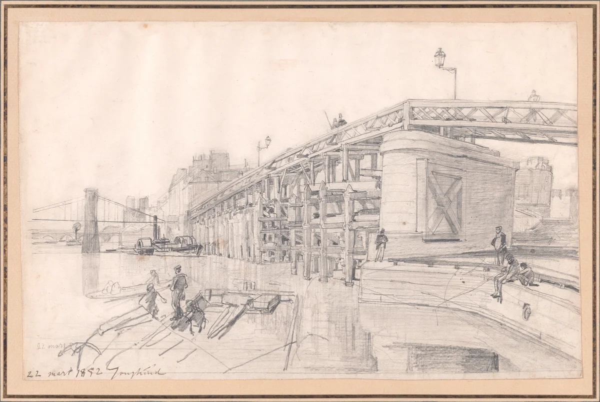 L'Estacade à Paris by Johan Barthold Jongkind, drawing, 1852