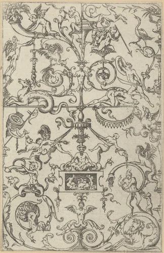 Grotesque Panel by Jacques Androuet du Cerceau, print, 1550