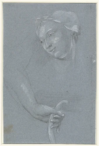 Studieblad met vrouwenkop en een hand met een boog by anonymous, drawing, 1700-1800