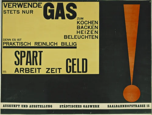 Verwende Stets Nur Gas (Use Only Gas...Saves Work, Time, Money) by Walter Dexel, design, 1924