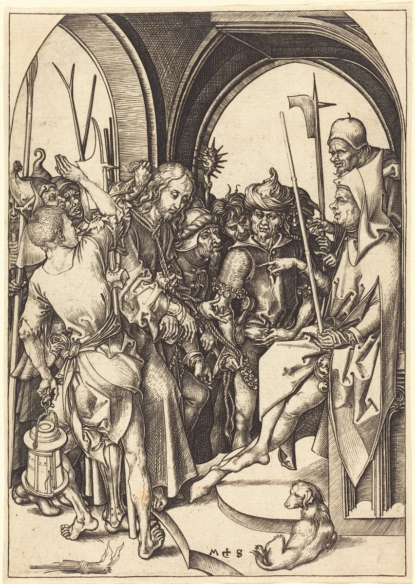 Christ before Annas by Martin Schongauer, print, 1480