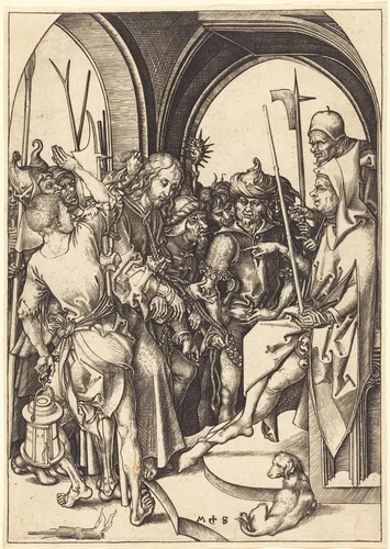 Christ before Annas by Martin Schongauer, print, 1480