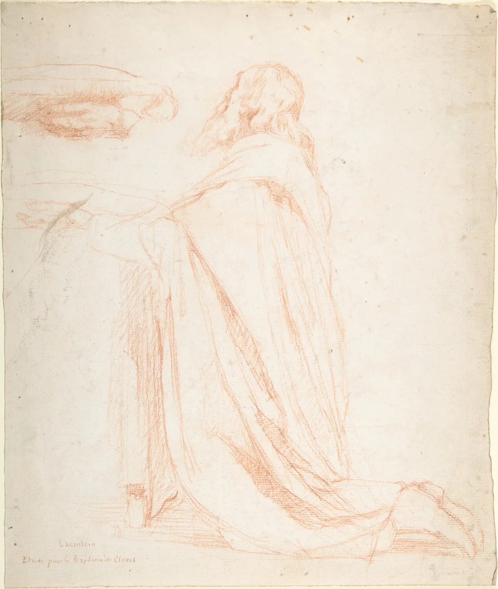 Kneeling Prelate Holding a Cushion by Alexandre Laemlein, drawing, 1830-1871