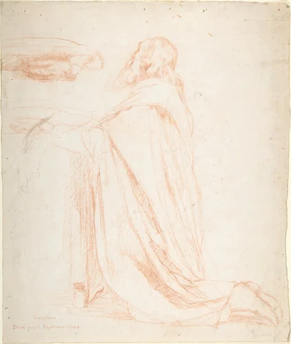Kneeling Prelate Holding a Cushion by Alexandre Laemlein, drawing, 1830-1871