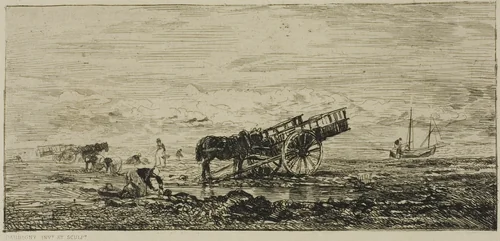 Beach at Villerville by Charles-François Daubigny, print, 1855
