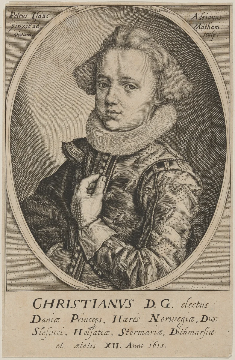 Prince Christian of Denmark, Son of Christian IV by Adriaen Matham; Pieter Isaacz, print, 1615