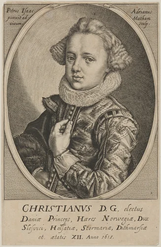 Prince Christian of Denmark, Son of Christian IV by Adriaen Matham; Pieter Isaacz, print, 1615