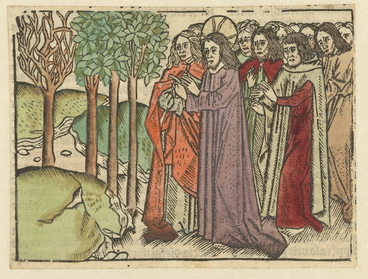 Christus vervloekt de vijgeboom by Unknown, print, 1485-1491