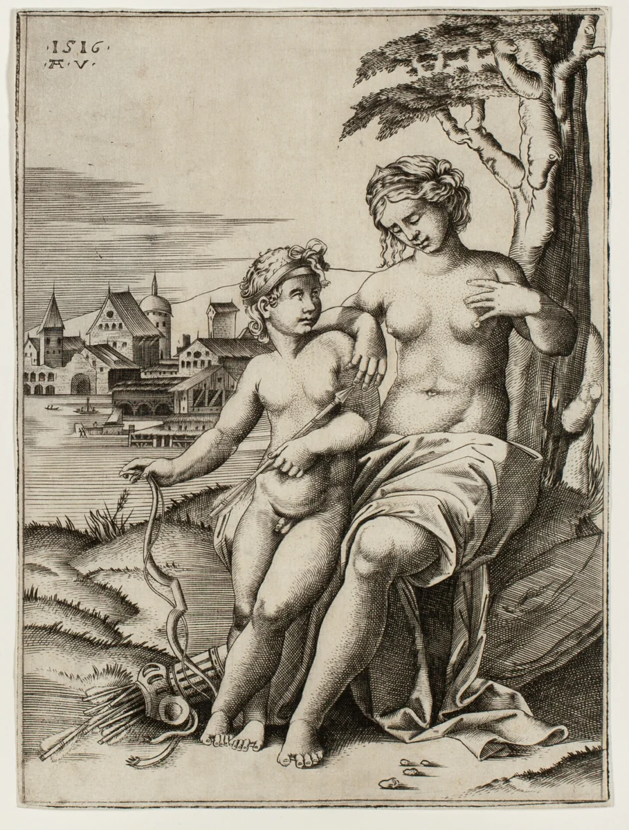 Venus Wounded by Cupid’s Dart by Agostino Veneziano, print, 1516