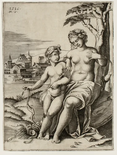 Venus Wounded by Cupid’s Dart by Agostino Veneziano, print, 1516