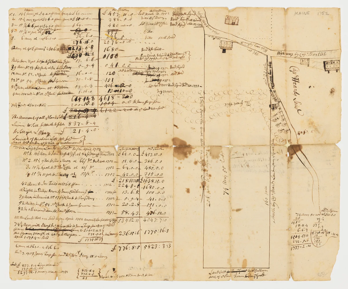 Survey of Sturgeon Creek, Maine by anonymous, drawing, 1752