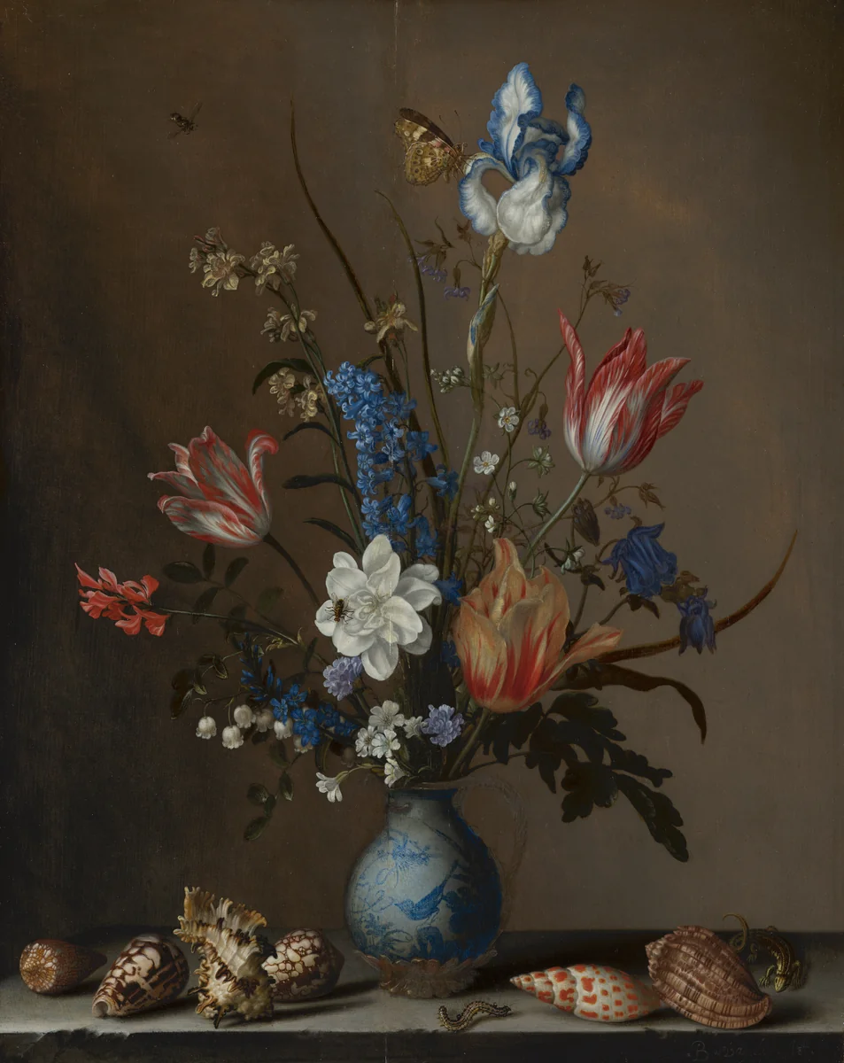 Flowers in a Wan-Li Vase, with Shells by Balthasar van der Ast, painting, 1640