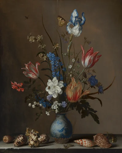 Flowers in a Wan-Li Vase, with Shells by Balthasar van der Ast, painting, 1640