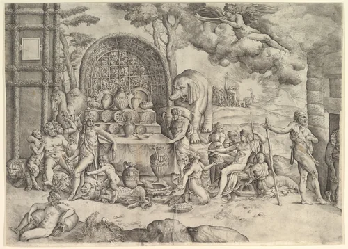 The Wedding of Cupid and Psyche (right panel) by Battista Franco, print, 1525-1566